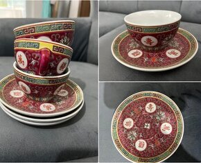 Vintage Chinese Coral red Mun Shou Porcelain