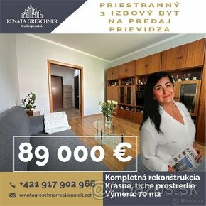 PRIESTRANNÝ 3 IZBOVÝ BYT NA PREDAJ, PRIEVIDZA