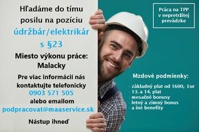 Hľadáme elektrikára s platnou vyhláškou §23