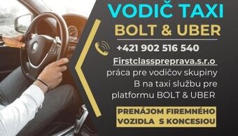 Práca - vodič taxislužby BOLT/UBER