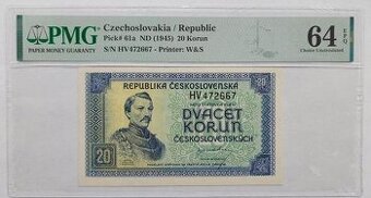 20 Korún 1945 certifikovaná PMG 64