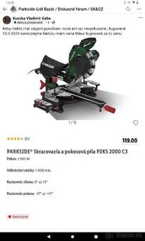 Skracovacia a pokosova píla Parkside PZKS  2000 C3