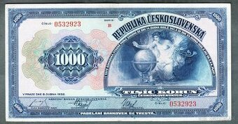 Staré bankovky 1000 korun 1932 NEPERFOROVANA, velmi pěkná - 1