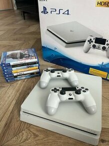 PS4 Slim 500GB White s 2 joystickmi a hrami - 1