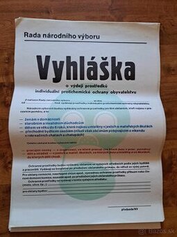 Plagát - vyhláška o výdaji prostriedkov CO obyvateľstvu