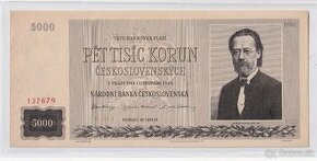 Bankovka Československo 5000 Kčs 1945 UNC Bedřich Smetana