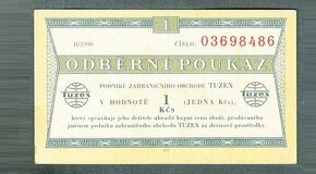 Staré bankovky TUZEX 1 kčs rok 1990  porevoluční