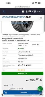 Bridgestone Turanza T005 235/45 R18 EV úplne nové - 1