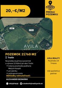 NA PREDAJ: zaujímavý pozemok 21760m2 - Trstín