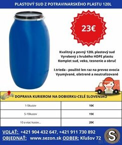 AKTUÁLNE 120l Plastove sudy na kvas na vodu DOBIERKA DO 24H