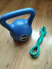 6 kg kettlebell, posilňovacia guma s odporom 15 kg