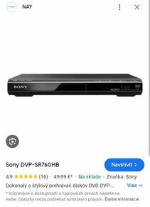 Predám nový DVD prehrávač SONY DVP-SR760HB