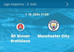 ŠK Slovan - Manchester City - vstupenky B207 - 2ks - 1