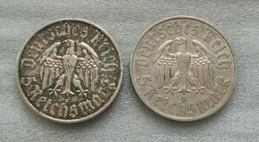 5 Reichsmark 1933 Luther F,G + 50Pfennig 1944 G