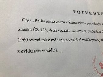 Jawa - čz 125 potvrdenie,rok 1960