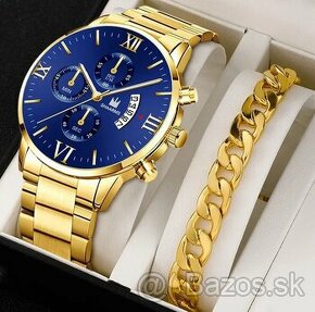 (IHNEĎ) SET Deyros, hodinka+náramok, modro-zlatý - 1