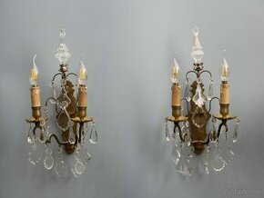 Párové nástěnné lampy z bronzu s křišťálovými ověsy