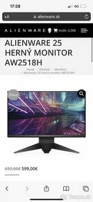 240 hz Herný monitor ALIENWARE AW2518H - TOP cena