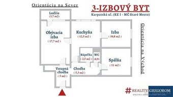 3-izbový byt, Karpatská ul., 71 m2, na 7. pos., s LO, v PS