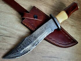 velký lovecký Damaškový nôž BOWIE 33,5cm, handmade - 1