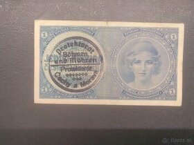 Staré bankovky 1 koruna s přetiskem, 5 korun 1919