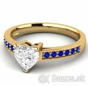 Predám snubný 14K prsteň Srdce Biely zafír + modré zafíry