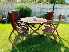 TEAK Stôl + 4 polohovateľné stoličky /zahradny nabytok