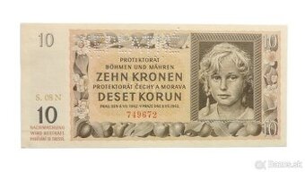 Protektorát - 10 korun - 1942 - vzácná perforace - 1