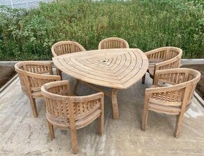 TEAK - Exkluzivny set - 6 kresiel banana a jedinecny stol