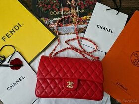 Nová luxusná kožená kabelka CHANEL double flap červená