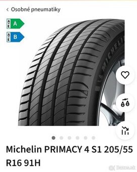 Predám Michelin Primacy 4 205/55 R16 91H