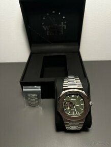 Seiko mod Nautilus Open Heart Green