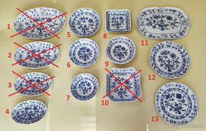 Originál cibuľový porcelán - Misy, podnos a tortový tanier - 1