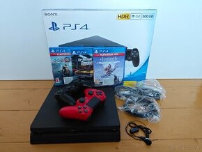 ✅ PS4 Slim 500GB + 2x ovládač + 3x Hry ✅