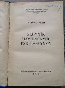 Legendárny Ormisov Slovník slovenských pseudonymov (1944)