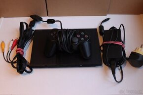 PlayStation 2 Slim + ovládač, kabeláž