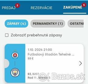 Vstupenka Slovan - Man. City na Ligu majstrov