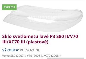 Sklo svetlometu P/L na Volvo S80 II / V70 XC70 III