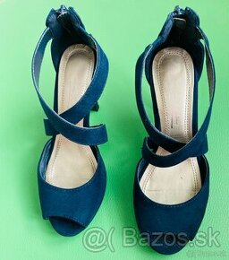 Elegantné sandále na platforme, kráľovská modrá, č.37 - 1