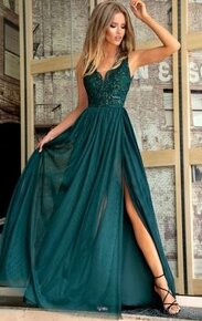 Smaragdovozelené spoločenské šaty L