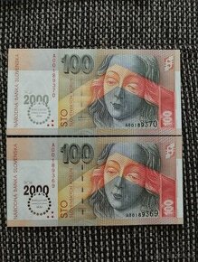 100 SK bimilenium - 2x čísla po sebe