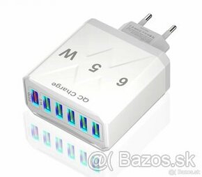 Rýchlonabíjací Adaptér USB-A (QC) + 5 x USB-A - 65W - biely