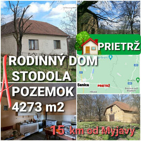 RODINNÝ DOM,STODOLA a POZEMOK 4273m2 PRIETRŽ 15 km od MYJAVY