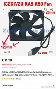 120mm ventilátor 5V USB pre miner Iceriver