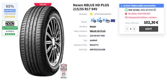 Predám pneumatiky Nexen NBLUE HD PLUS 215/55 R17 94V - 2