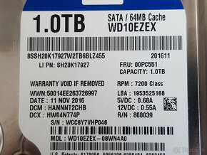 HDD 1TB 3,5" WD10EZEX SATA 3, 64MB cache - použitý - 2