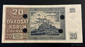 20 korún 1939 Hlinka - SPECIMEN + 4x perf. otvor - 2