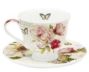 Nová porcelánová šálka s podšálkou Gentle Roses Footed - 2