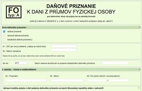 Daňové priznanie FO typ A,B - celé Slovensko (DPFO/SZČO) - 2