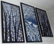 Zarámovaný obraz 3-dielny - "Vtáčiky na stromoch" - 2